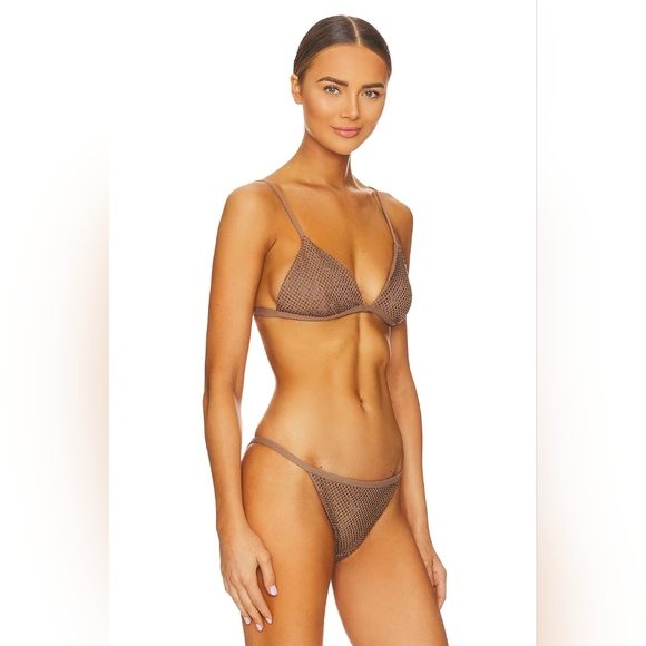 NWT JONATHAN SIMKHAI JOELLE CRYSTAL MESH TRIANGLE BIKINI TOP IN CARAWAY - Picture 2 of 7
